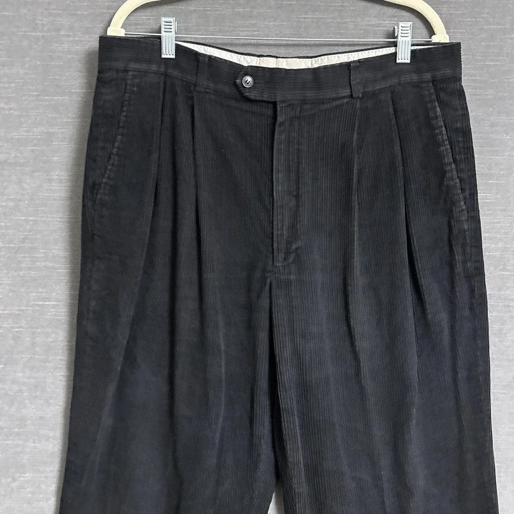 Vintage Louis Raphael Pants 36x31‎ Black Corduroy Pleated Cuffed 90s y2k Fall